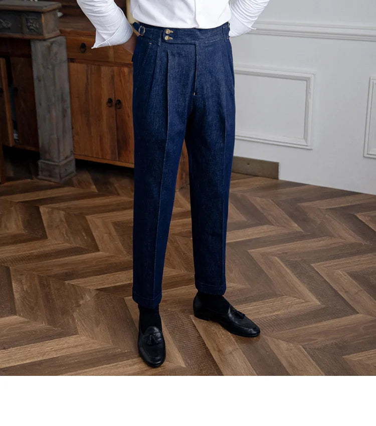 High Quality Italy Business Dress Pants Men  Office Social Suit Pants Casual Wedding Groom Trouser Pantaloni Uomo Casual Blue
