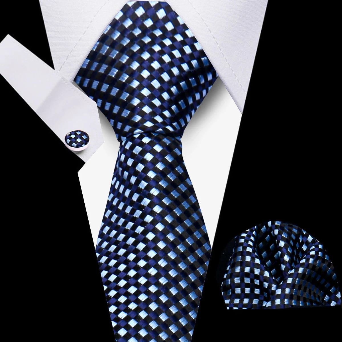 HUISHI 3-Pieces Blue Business Men's Tie Set Handmade NeckTie Men Formal Luxury Wedding High Quality Gravata Suit Accessories