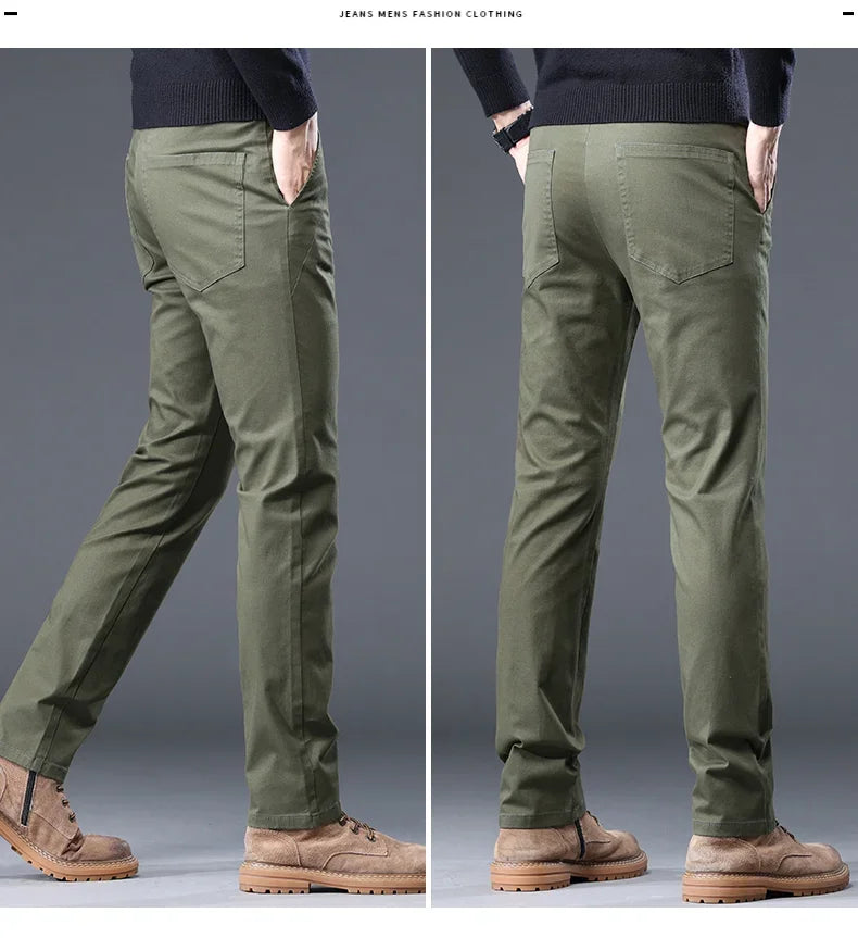 98%Cotton Autumn New Men's Business Casual Pants No-iron Straight Elastic Fashion  Trousers Classic Male Baggy Pants 4 Colors
