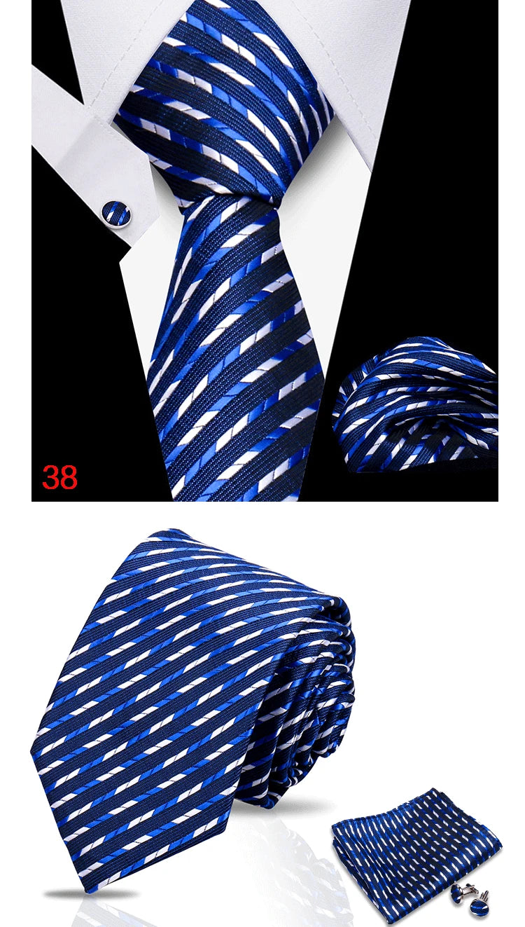 HUISHI 3-Pieces Blue Business Men's Tie Set Handmade NeckTie Men Formal Luxury Wedding High Quality Gravata Suit Accessories