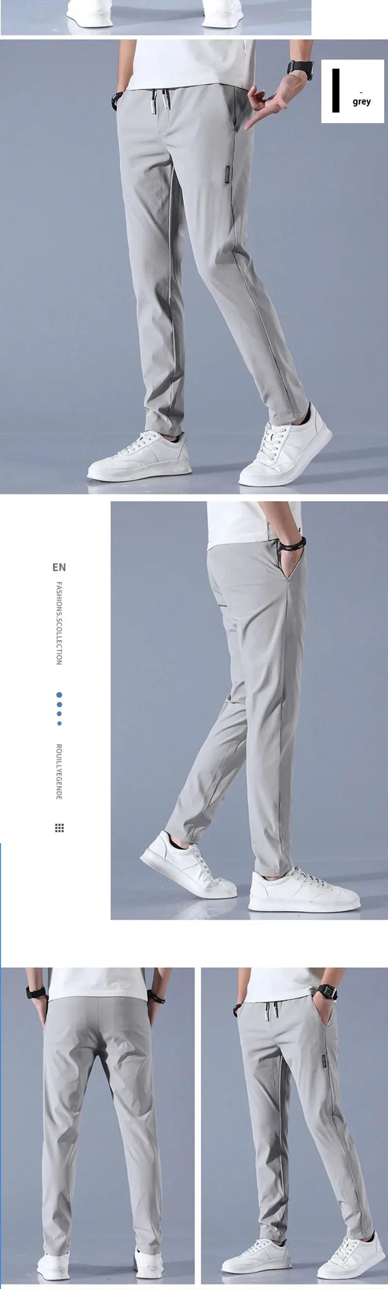 Ice Silk Men's Pants 2023 Summer New Black Gray Thin Business Casual Pants Outdoor Elastic Breathable Straight Leg Sweatpants