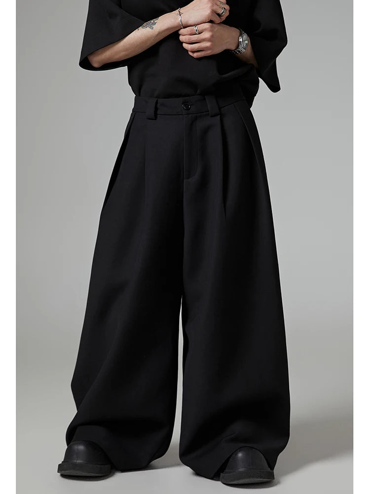 Mauroicardi Spring Autumn Oversized Long Black Flowy Baggy Wide Leg Pants for Mens Streetwear Loose Casual Soft Trousers 2024