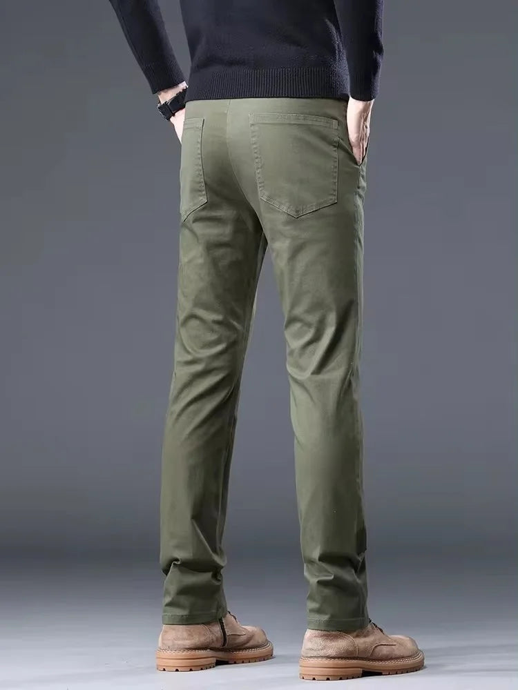 98%Cotton Autumn New Men's Business Casual Pants No-iron Straight Elastic Fashion  Trousers Classic Male Baggy Pants 4 Colors