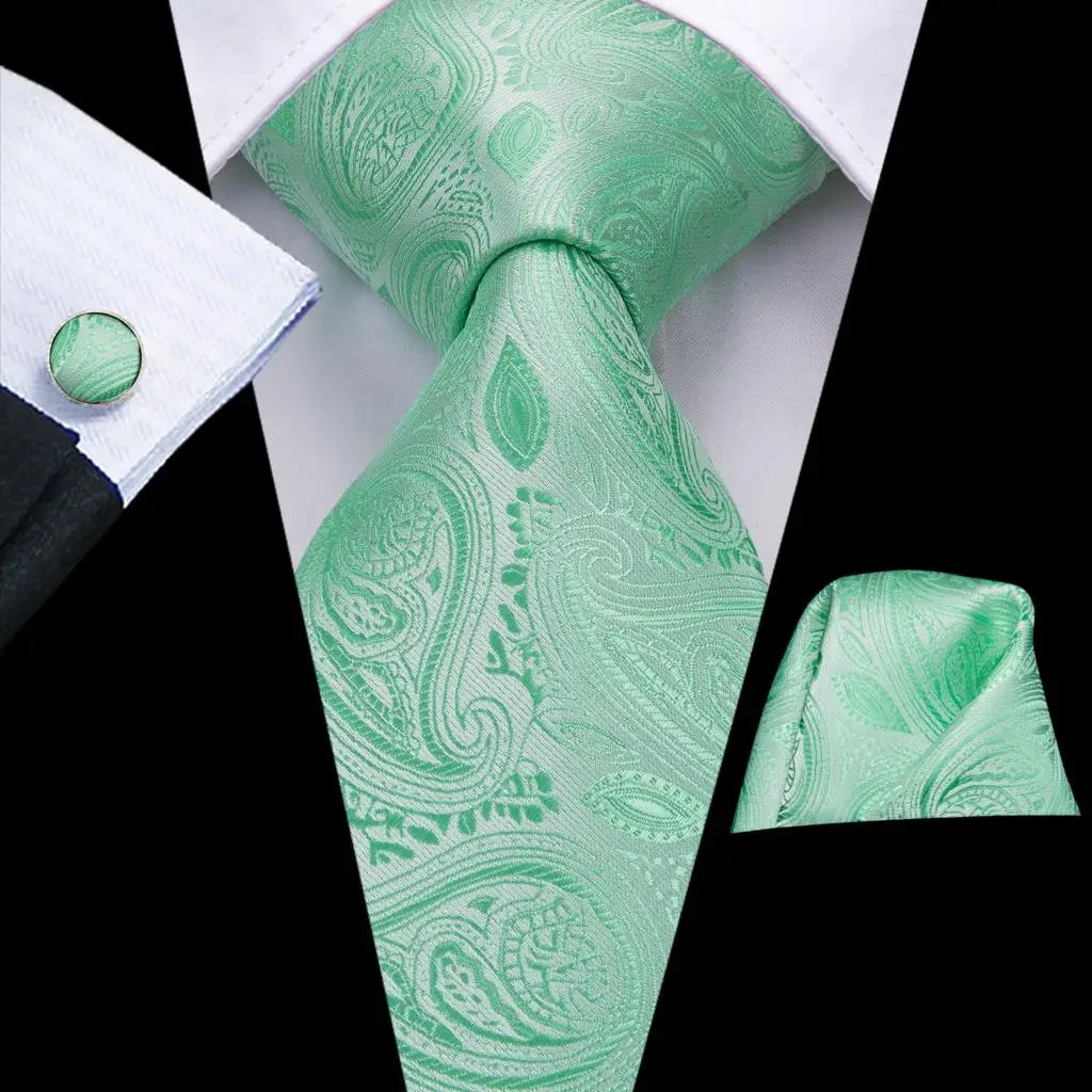 Hi-Tie Red Pureple Paisley Mens Ties Hanky Cufflinks Set Silk Necktie For Men Wedding Party Business 2022 New Fashion Brand