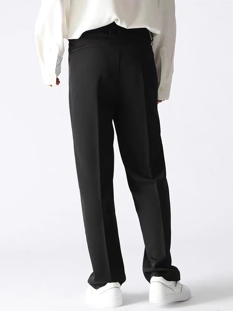 Spring Autumn Casual Pants Men Korean Fashion Stretched Polyester Loose Draped Slacks Straight Trousers Male Semi-Wide Suit Pant