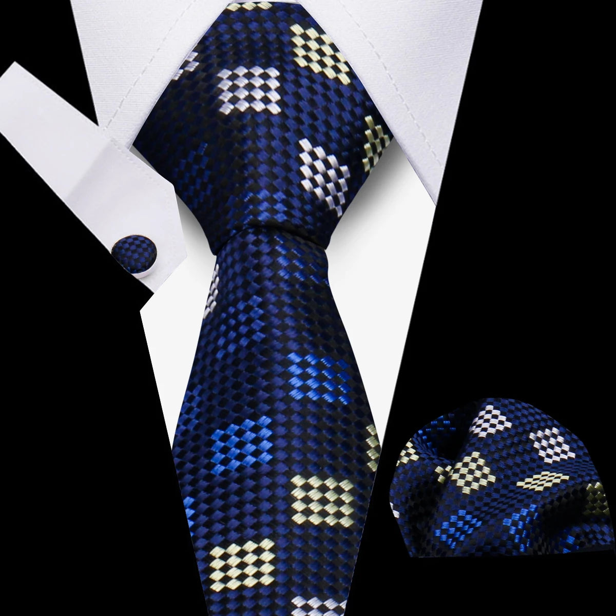 HUISHI 3-Pieces Blue Business Men's Tie Set Handmade NeckTie Men Formal Luxury Wedding High Quality Gravata Suit Accessories