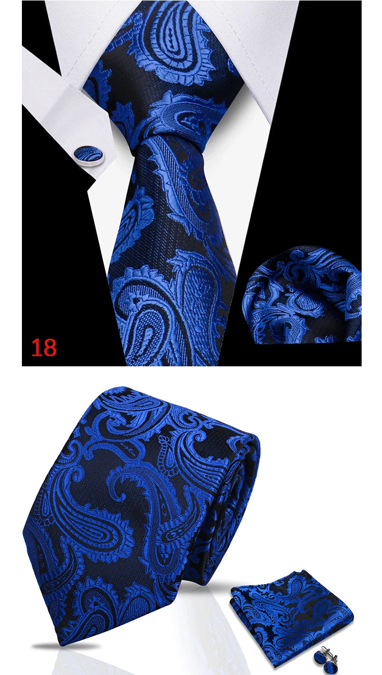 HUISHI 3-Pieces Blue Business Men's Tie Set Handmade NeckTie Men Formal Luxury Wedding High Quality Gravata Suit Accessories