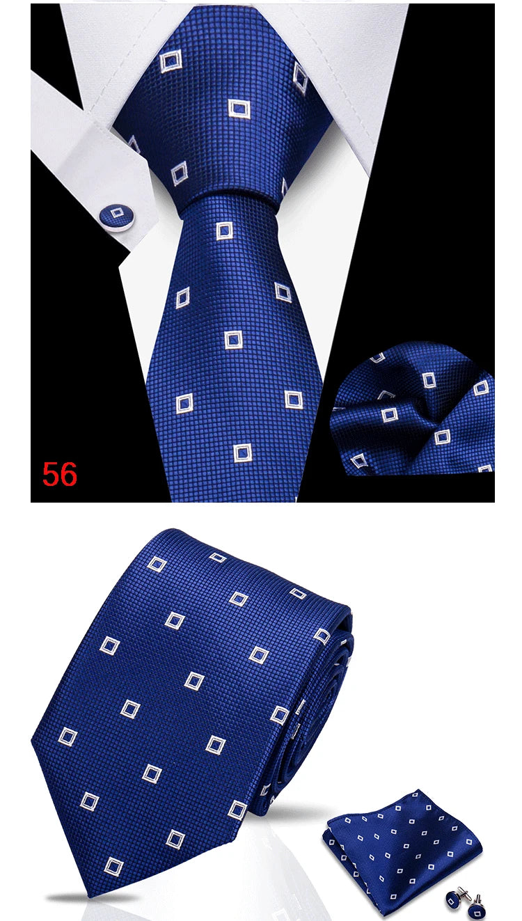 HUISHI 3-Pieces Blue Business Men's Tie Set Handmade NeckTie Men Formal Luxury Wedding High Quality Gravata Suit Accessories