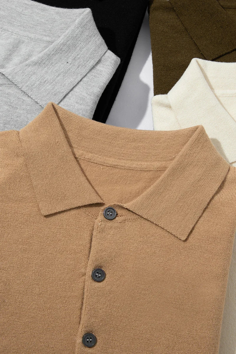 Summer Classic Men Knitwear Silk Wool Blend Sweater Pullover Polo Neck T-Shirt Short Sleeved Cool High-Quality Clothing Tops