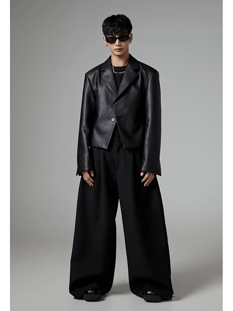 Mauroicardi Spring Autumn Oversized Long Black Flowy Baggy Wide Leg Pants for Mens Streetwear Loose Casual Soft Trousers 2024