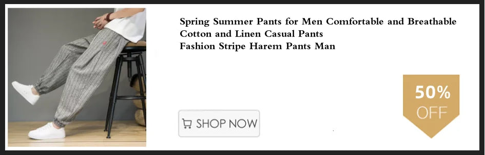 100% Cotton Summer Casual Pants Man Trendy Japanese Cropped Pants Loose Pants Men 5xl