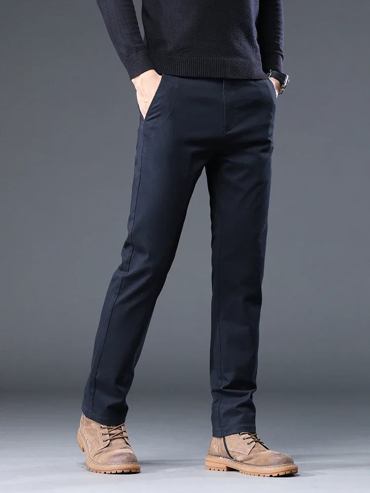98%Cotton Autumn New Men's Business Casual Pants No-iron Straight Elastic Fashion  Trousers Classic Male Baggy Pants 4 Colors