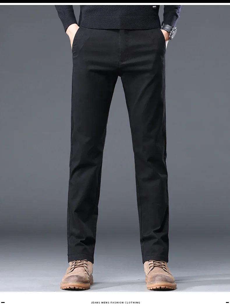 98%Cotton Autumn New Men's Business Casual Pants No-iron Straight Elastic Fashion  Trousers Classic Male Baggy Pants 4 Colors
