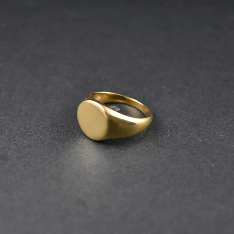 Handmade Highly Polished Stainless Steel 18k Gold Plated Oval Smooth Blank Signet Rings for Women Men
