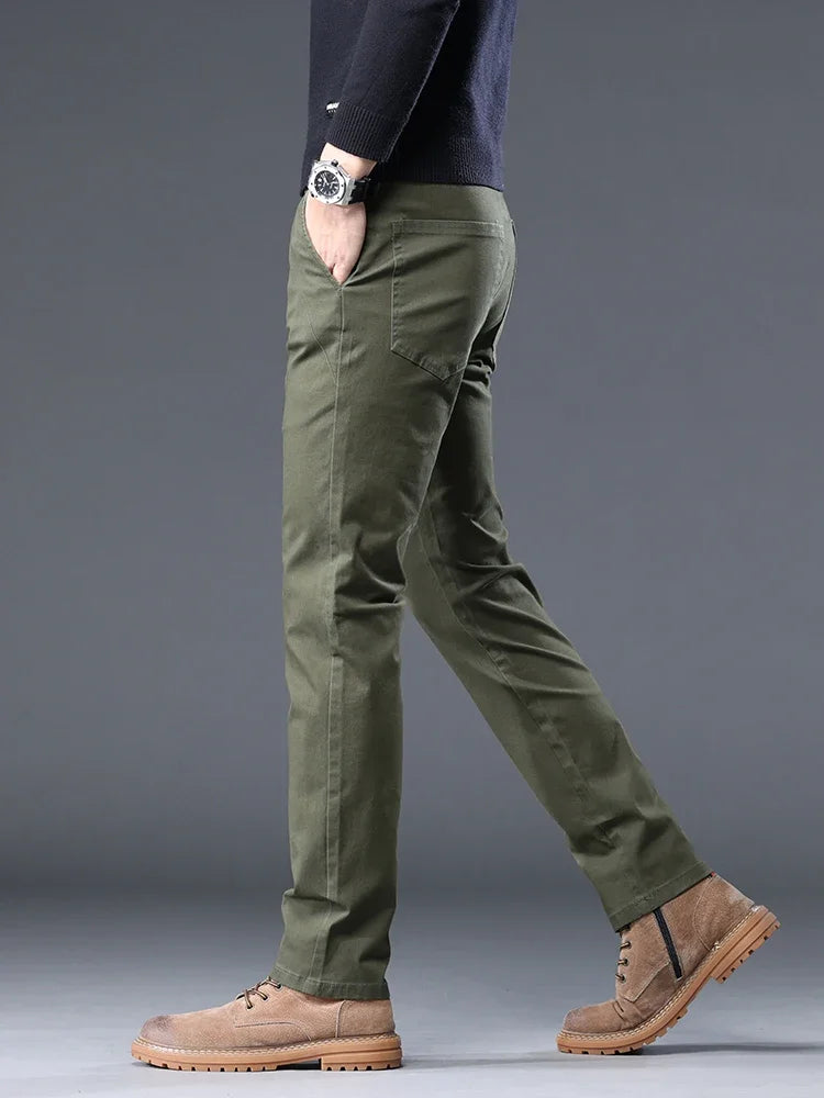 98%Cotton Autumn New Men's Business Casual Pants No-iron Straight Elastic Fashion  Trousers Classic Male Baggy Pants 4 Colors