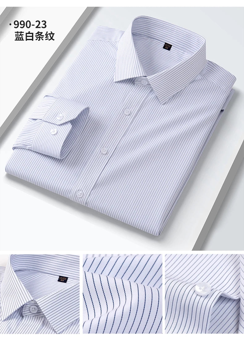 Quality Elasticity Anti-Wrinkle Men Shirt Long Sleeves Dress Shirts For Men Slim Fit Camisa Social Business Blouse White Shirt