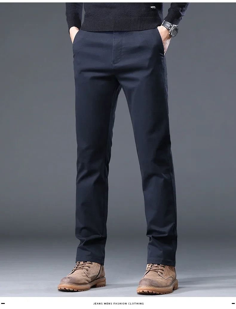 98%Cotton Autumn New Men's Business Casual Pants No-iron Straight Elastic Fashion  Trousers Classic Male Baggy Pants 4 Colors