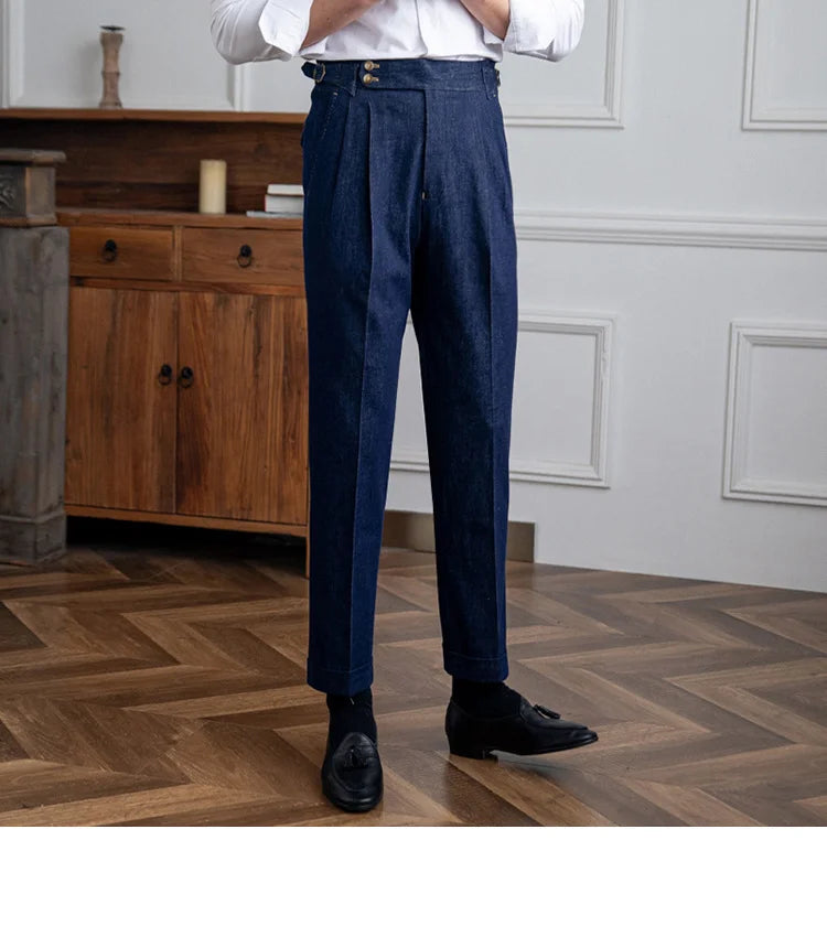 High Quality Italy Business Dress Pants Men  Office Social Suit Pants Casual Wedding Groom Trouser Pantaloni Uomo Casual Blue