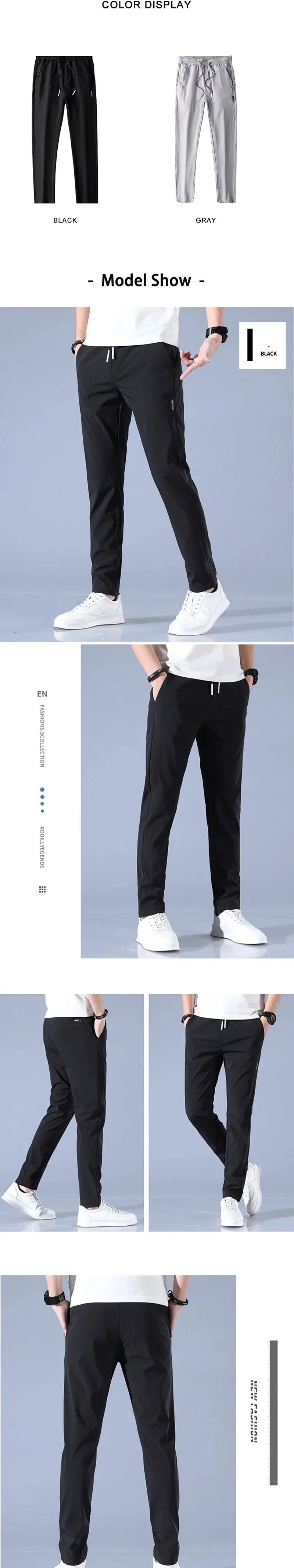 Ice Silk Men's Pants 2023 Summer New Black Gray Thin Business Casual Pants Outdoor Elastic Breathable Straight Leg Sweatpants